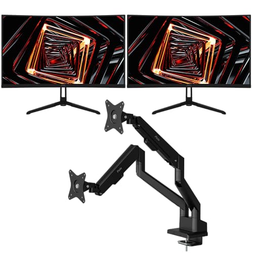 Image of Two Pixio PXC248WAVE 24 inch 200Hz Refresh Rate FHD 1080p Resolution 1500R Curve Fast VA Panel 1ms GTG Response Time HDR Curved Gaming Monitor and PS1D Wave Black Dual Monitor Arm - Fits up to 32 inch