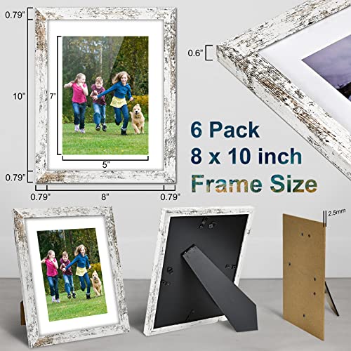 Beyahela 8X10 Picture Frame Set Of 6, Rustic 8X10 Frame Display 5X7 With Mat Or 8X10 Without Mat For Desktop Display Or Wall Mounting Distressed Wooden Farmhouse Frame Shabby Chic Style (White) #TOP4