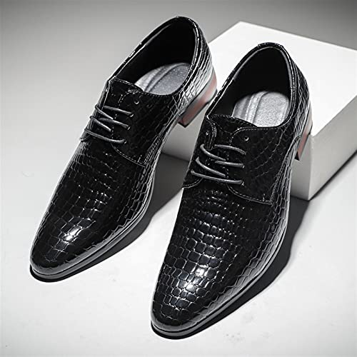 Dress Oxford Shoes for Men Lace Up Crocodile Embossed Derby Shoes Pointed Toe Vegan Leather Non Slip Low Top Anti-Slip Rubber Sole Wedding(Black,10 M US)3