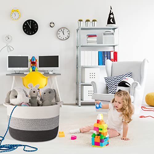 Large Cotton Rope Storage Basket: Humbson Baby Laundry Woven Hamper - 21.7 X 21.7 X 13.8 Inch - Nursery Toy Basket - Bedroom Living Room Floor Blanket Baskets - 87L #TOP4