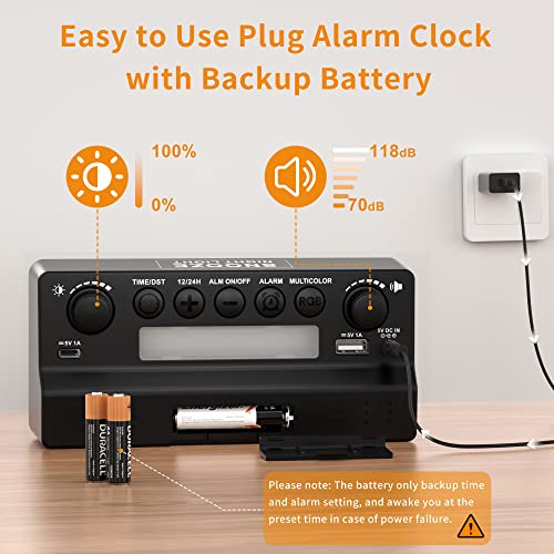 Rgb Digital Alarm Clock, With Dynamic Colorful Led Large Number Display,7 Color Night Light, Usb A&C 2 Charger Ports,Adjustable Brightness & Volume,Snooze,12/24H,Bedside Digital Clock For Kids Bedroom #TOP5