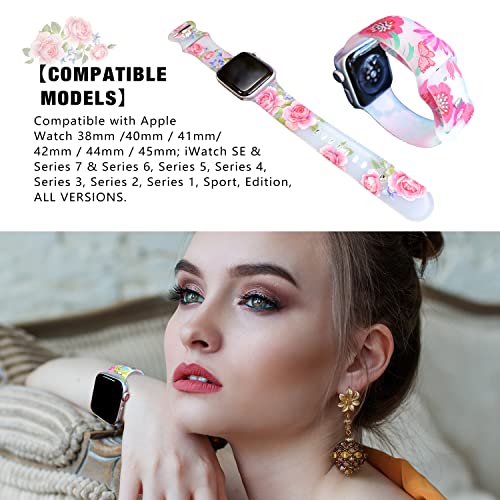 Floral Watch Band Compatible With Apple Watch 38Mm 40Mm 41Mm 42Cm 44Cm 45Cm For Women, Cute Watch Smartwatch Strap Wristband Compatible With Apple Watch, Soft Silicone Flower Replacement Band For Iwatch Series 7 6 5 4 3 2 1 Se #TOP1