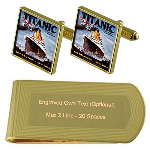 Gemelos estilo Titanic White Star Line tono oro para trajes de gala con clip grabado
