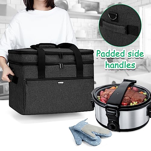 Yarwo Slow Cooker Bag Compatible with Crock-Pot/Hamilton Beach 8-10 Quart Large Slow Cooker, Double Layers Slow Cooker Travel Carrier Case for Kitchen Appliance and Accessories, Black (Bag Only) - Thumbnail 7