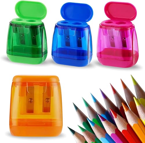 YHRY 4 Pcs Pencil Sharpeners Colorful Pencil Sharpeners Manual Compact Dual Holes Compact Colored Handheld Pencil Sharpener with Lid for Kids Adults uitable for School Office Home