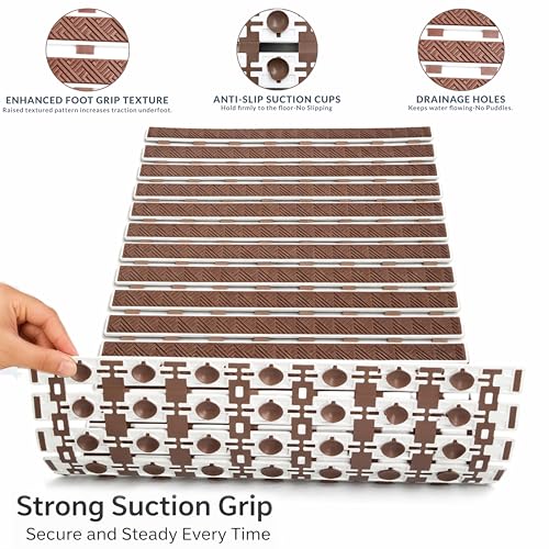 Image of HOMEZE TPE Anti-Slip Shower Mat - Elevate Your Bathing Experience | Strong Suction Grips & Drain Holes | Anti-Skid Bath Mat for Elderly | Premium Bathtub & Shower Area Mat (68x38 cm)