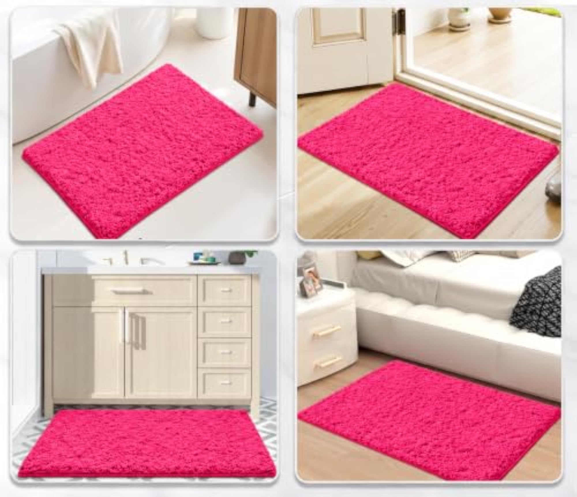 Pink Plush Shaggy Bathroom Rug, Soft High Pile