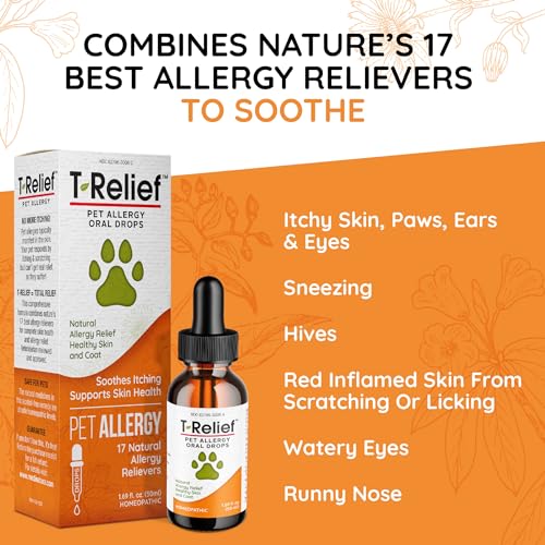 T-Relief Pet Allergy Support Drops for Dogs & Cats Itchy Relief Supports Healthy Skin & Coat Natural Medicine Helps Soothe Hot Spot Itching Paws Licking Runny Nose Sneezing Watery Eyes - 1.69 Fl oz - Thumbnail 5