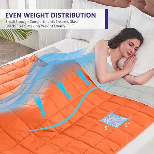Image of yescool Weighted Blanket for Adults (10 lbs, 48 inch x 72 inch, Orange) Cooling Heavy Blanket for Sleeping Perfect for 90-110 lbs, Twin Size Breathable Blanket with Premium Glass Bead, Machine Washable
