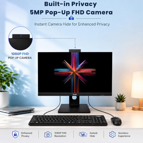 Image of Futopia 23.8 inch Full HD IPS All-in-One Desktop | Intel Core i5-14400 (Up to 4.70GHz) | 16GB RAM | 512GB NVMe SSD | Pop-up FHD Webcam | Wi-Fi 6 | Windows 11 Pro | Keyboard & Mouse Included