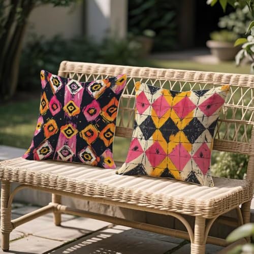 Housse coussin rose extérieur imperméable 45x45 cm lot de 2