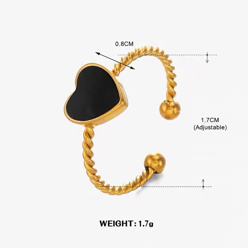 Vintage Black Enamel Love Heart Open Statement Ring for Women Fashion Minimalist Thin Tiny Twisted Band Stacking Adjustable Knuckle Finger Rings Promise Engagement Jewelry Valentine's Day Gift for Her - Image 4