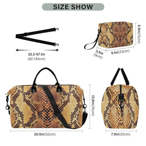 Aflyko Travel Duffel Bag Snake Skin Pattern Brown Sport Tote Gym Bag Weekender Overnight Bag for Men Women Flight Approved Carry On Bag Fitness Dance Go-To Bag Daily Bag2
