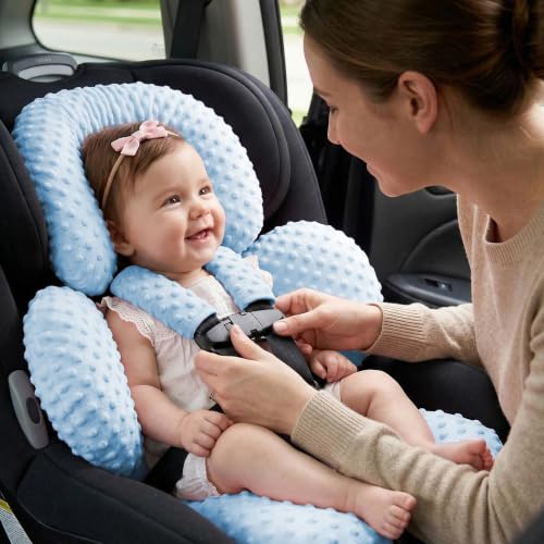 Image of Pro Goleem Infant Car Seat Insert, Baby Head Neck Body Support, Soft Minky Newborn Car Seat Insert, 2-in-1 Reversible, Boys and Girls, Blue