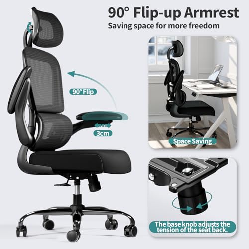 TRALT Office Chair Ergonomic Desk Chair, 330 LBS Home Mesh Office Desk Chairs with Wheels, Comfortable Gaming Chairs (Black) - Image 6
