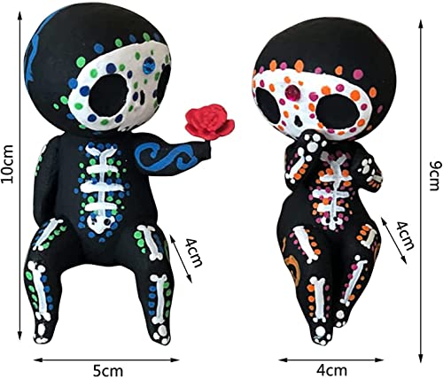 Sugar Skull Decor,Sugar Skull Couple Statue,Sugar Skull Figurine,Resin Crafts Cute Statue Skeleton Memorial Sculpture, Halloween Home Decor Collectible Figurines,Sugar Skull Gifts For Women (A) #TOP5
