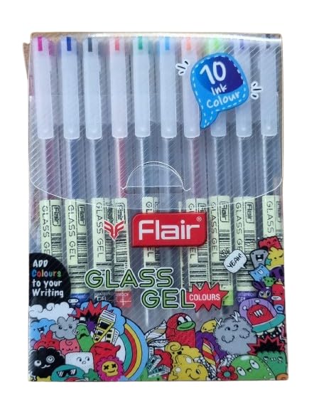 Image of FLAIR Glass Gel Muticolor Pen Set of 10| Waterproof & Low Viscosity Gel Ink For Smooth Flow System| Smudge-Free Writing| 0.6mm Tip| Sleek Body & Minimalist Design| Pack of 1
