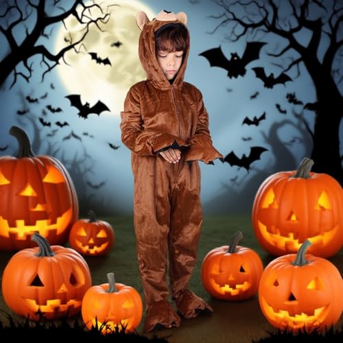 WESOPAN Kids Onesie Pajama Costume, Plush Animal Sleepwear for Boys Girls, Perfect for Halloween Cosplay & Christmas Outfit (Brown Bear, M/Height 110-120cm/43-47) by WESOPAN - Image 7