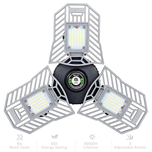Illuminator 360 Led Garage Lights Garage Light 60W Equivalent 150W Deformable Garage Light Ceiling for Garage Adjustable Panels Garage Lighting Garage Light Bulb for Basement Workshop(Metal No Sensor)