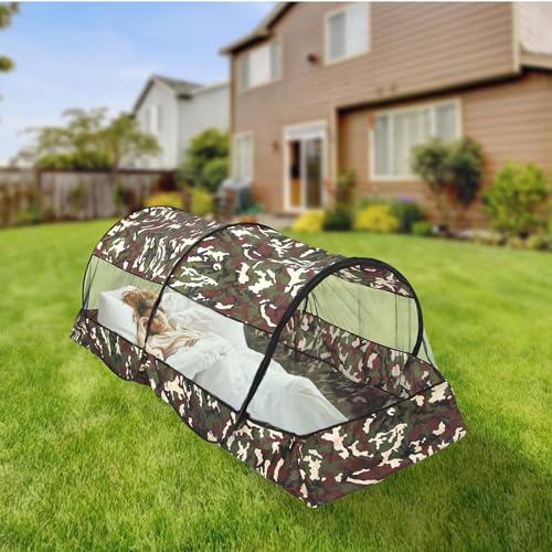 Image of CMINGJ Portable Mosquito Net Foldable Pop-Up Travel Mosquito Net for Bed Free Installation-Suitable for Baby Adults Bedroom, Camping, nap, Patio with Bottom Zippe Extra Large (Camouflage)