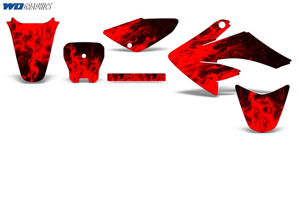 Wholesale Decals MX Dirt Bike Graphics kit Sticker Decal Compatible with Honda CRF70/CRF80/CRF100 2004-2015 - Flames Red