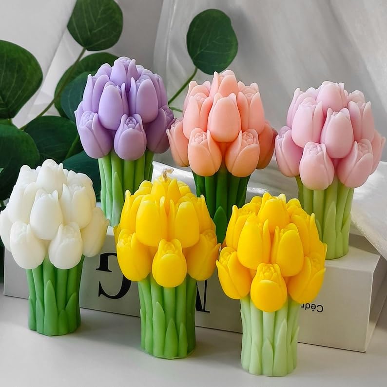 BookMyCraft Tulip Bouquet Silicone Candle Mould | 3D Flower Shape |Reusable Silicone Mold for DIY Candle Making | Compatible with Wax Soap Resin Plaster Cement Jesmonite Eco Resin (7.5 x 10.7 cm)-image-9