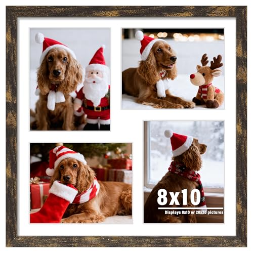Image of DUENPY 20x20 Collage Picture Frame 8x10 Picture Frame Collage Displays Four 8x10 inch Photos Available Horizontal Wall Mounting Display and Vertical Brown