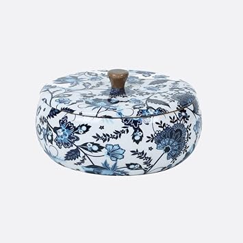 Brick Brown Premium Handcrafted Solid Wood Floral Print Roti Casserole for Kitchen | Round Hot Pot, Roti Dabba with Lid | Casserole for Dining, 8.8x8.8x4.3Inch