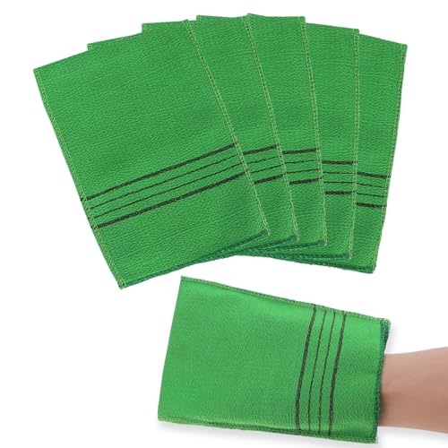 Sibba 5 Manoplas Exfoliantes Asiáticas de Doble Cara Guantes Exfoliantes Coreanos para Fregar Toalla Italiana para Eliminar la Piel Muerta Callos y la Ducha Accesorios de Baño Esponjas (Verde)