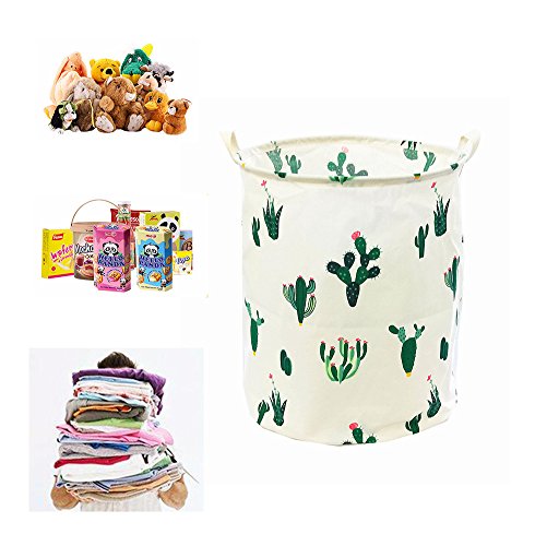 TIBAOLOVER 19.7" Large Sized Waterproof Foldable Canvas Laundry Hamper Bucket for Storage Bin,Kids Room,Home Organizer,Nursery Storage,Baby Hamper with Cactus Design(Green/Red)