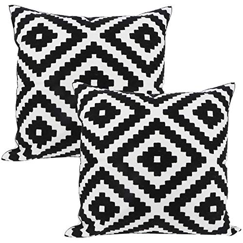 Poluka Lot de 2 housses de coussin 45,7 x 45,7 cm - Motif géométrique simple noir et blanc - Housse de coussin décorative brodée pour vacances, maison, chambre, voiture, canapé