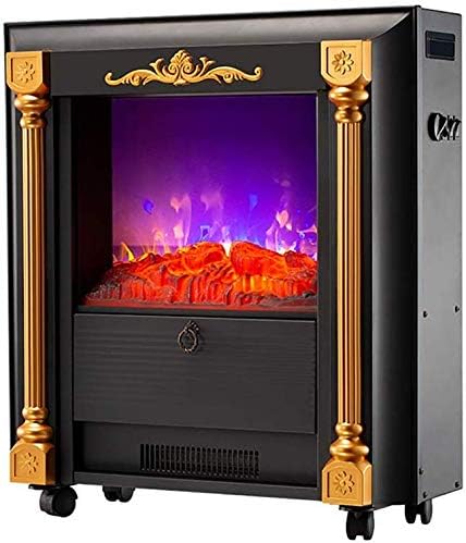 MISTLI Free Standing Electric Fireplace Stove - 3D Realistic Flame Effect - 1000W / 2000W Room Heater - 2 Heat Settings - Fireplaces with Movable Casters