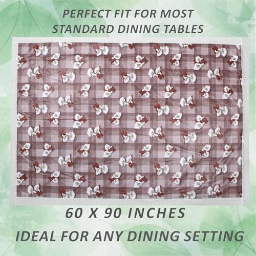 Image of Dakshya Industries 6 Seater PVC Waterproof Dining Table Cover 60x90 Inch | Floral Printed Washable Table Cloth with Lace Border