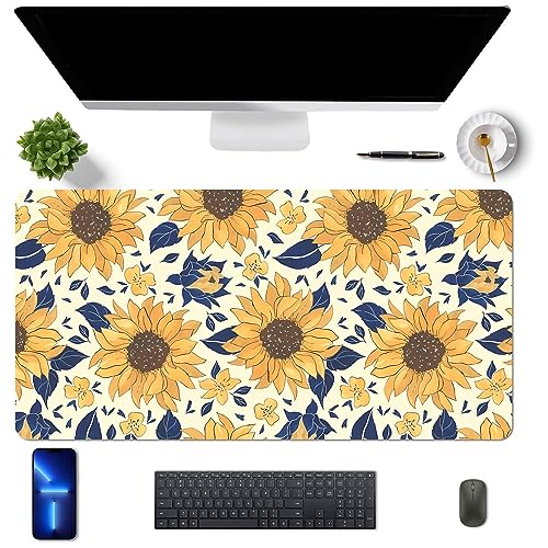 MAYCARI Cute Sunflower Oversized Desk Mat(31.5"x15.7") Large Extended Gaming Mousepad with Aesthetic Design Keyboard Mouse Mat Desk Pad with Soft Smooth Surface & Anti-Slip Base（80cm*40cm)