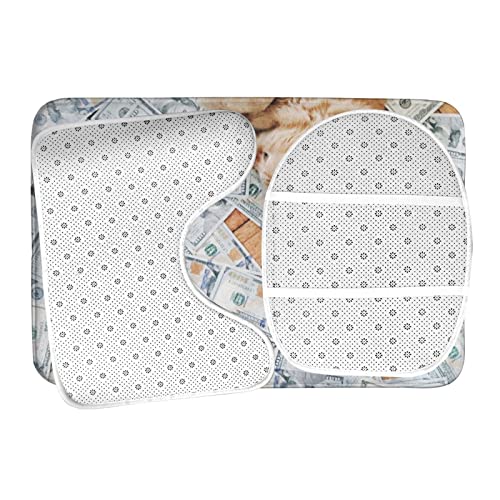 MBNGGAB Badematte + Konturmatte + Toilettendeckelbezug, Katze Kätzchen Dollar Geld 3 Stück Badematte Set, mit rutschfester Klebeunterseite – Bild 7