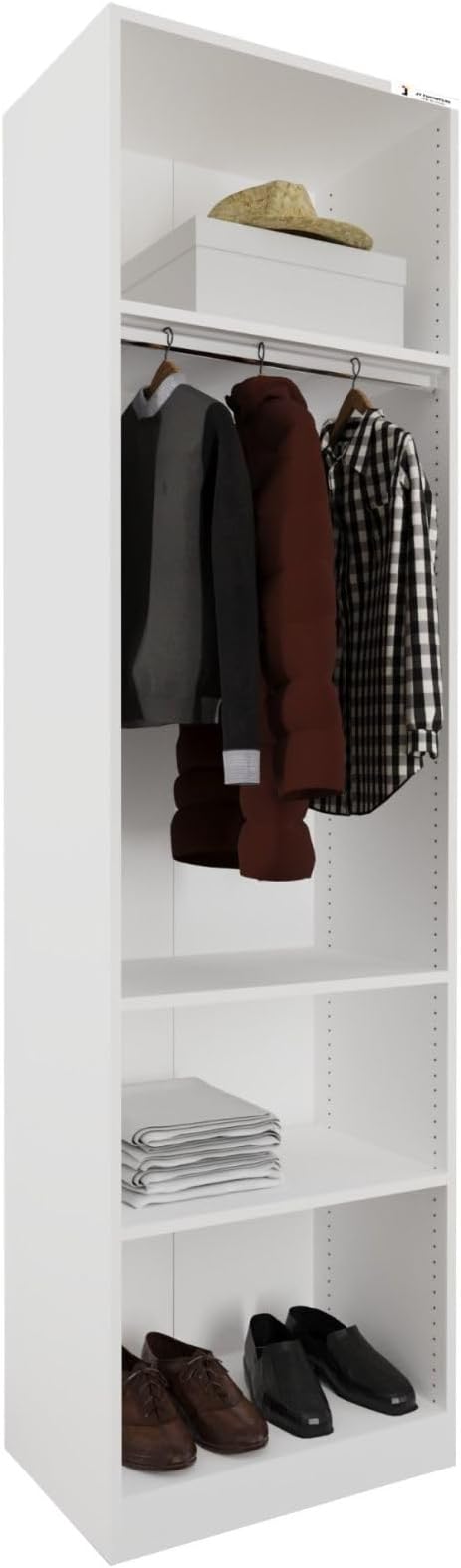 JY Furniture Armoire Wardrobe Closet, Particle Wood with Adjustable Shelves, Hanging Rod for Bedroom, Dressing Room, White (31.5" W x 85" H x 15" D)