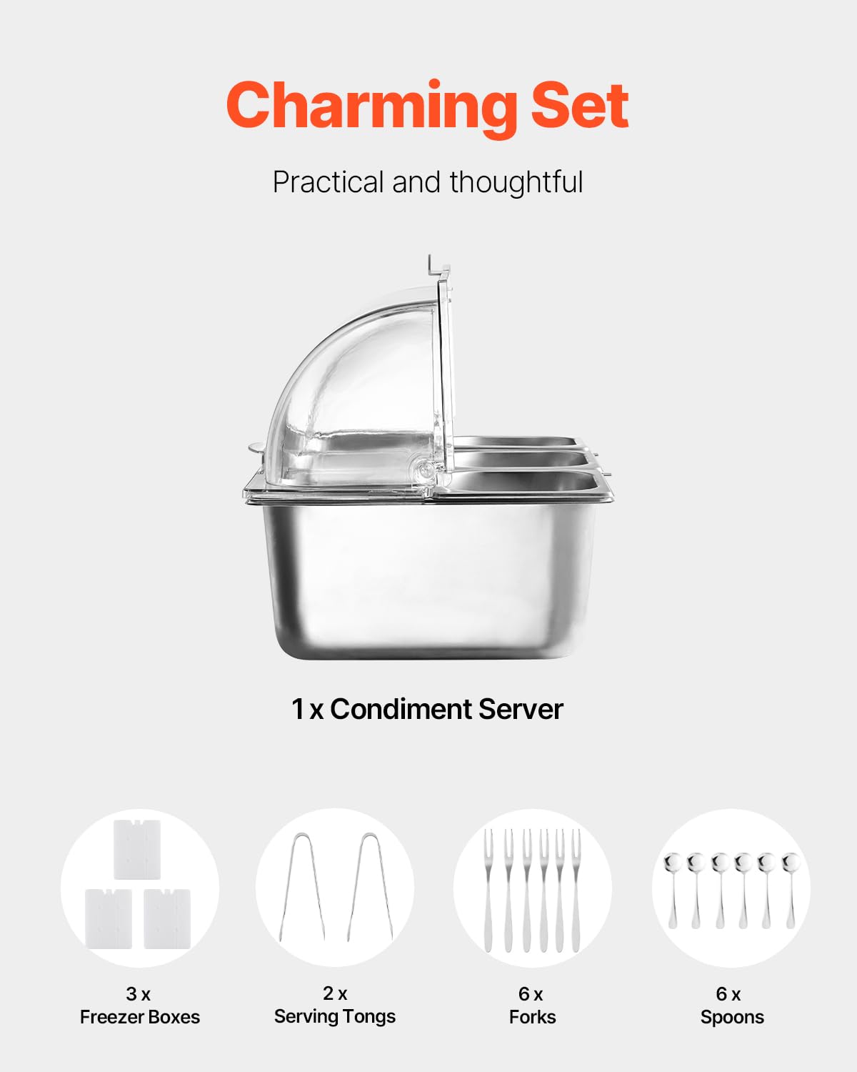 VEVOR Saladette Réfrigérée à Poser avec 6 Plateaux en Acier Inoxydable, Vitrine Réfrigérée Comptoir avec Couvercle Transparent et 3 Bacs à Glaçons, pour Buffert Restaurant Hôtel Cuisine Fête