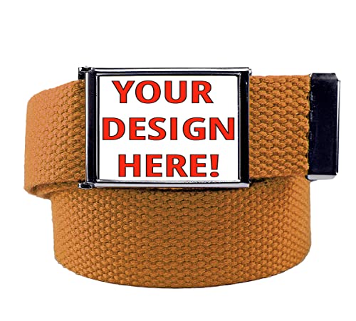Design Your Own Buckle with Your Image or Text: Includes a Canvas Web Belt (Mens Large Burnt Orange)
