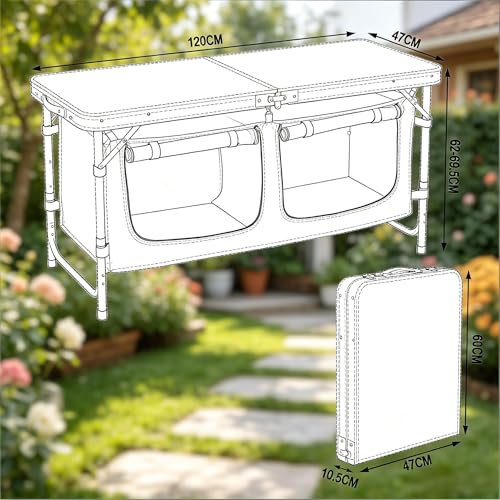 Table pliante 120 cm réglable avec sac : finie la table de camping instable - 3