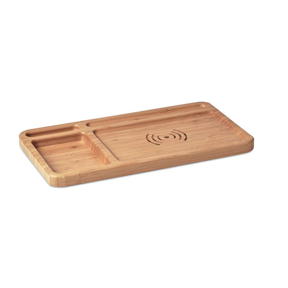 Organiseur de bureau durable avec station de charge inductive en bambou et ABS - Avec câble de charge USB de 80 cm - Chargement sans fil pour smartphones Android et iOS - Chargeur sans fil 5 W