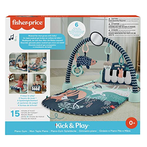 Fisher-Price - Palestrina Baby Piano 4 in 1, tappetino con pianoforte musicale e giocattoli per il gioco distesi sul pancino, cerbiatto blu [esclusiva Amazon], giocattolo per bambini 0+ Mesi, HKX37 - 6