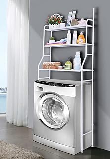 WY8 3-Tier Over Washing Machine Rack, Metal Frame Freestanding Over Toilet Storage Shelves, Bathroom Space Saver Laundry Organiser Shelving Unit