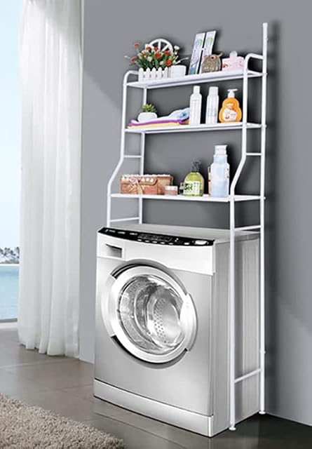 WY8 3-Tier Over Washing Machine Rack, Metal Frame Freestanding Over Toilet Storage Shelves, Bathroom Space Saver Laundry Organiser Shelving Unit