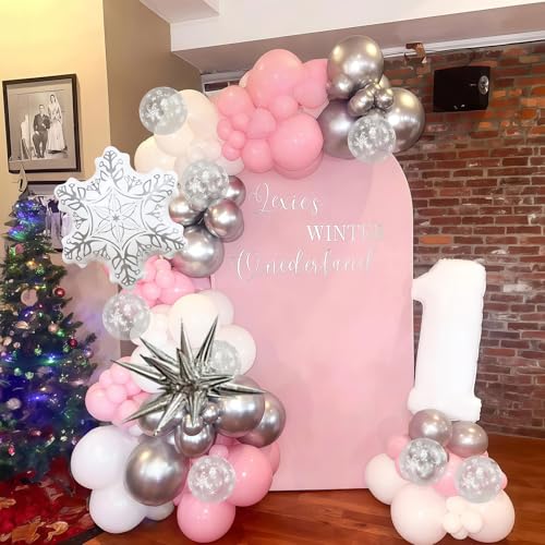 Image of Pink Winter Wonderland Christmas Balloons, for Princess Snow Party Balloon