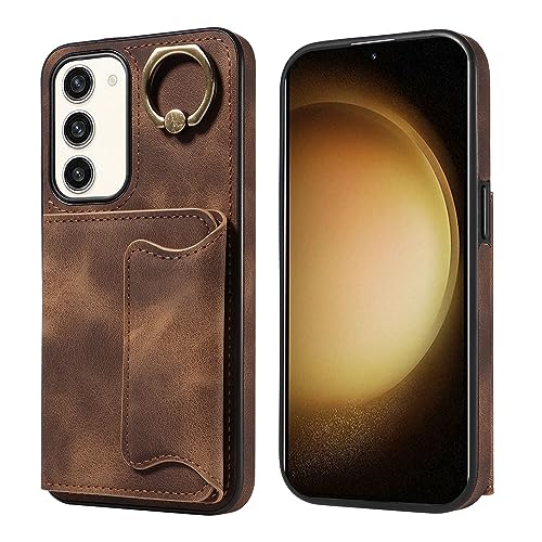 Étui portefeuille en cuir Samsung S23 Plus avec support rotatif marron