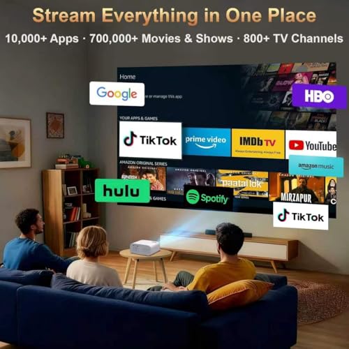 Image of Mini Projector, Portable Smart Projector with Android 13 WiFi Bluetooth 5.2, 1080P 4K Decode Outdoor Movie Projector Auto Keystone Dolby Audio, 150 inch Home Cinema for Bedroom Camping TV Stick