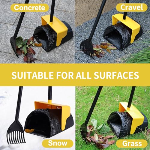 Image of ienjoyed Pooper Scooper Large Swivel Bin & Rake with 160 Waste Bags,Heavy Duty Dog Pooper Scooper with Bag Attachment for Dogs, Long Handle Poop Scooper with Lid for Yard, Grass, Gravel(Yellow)