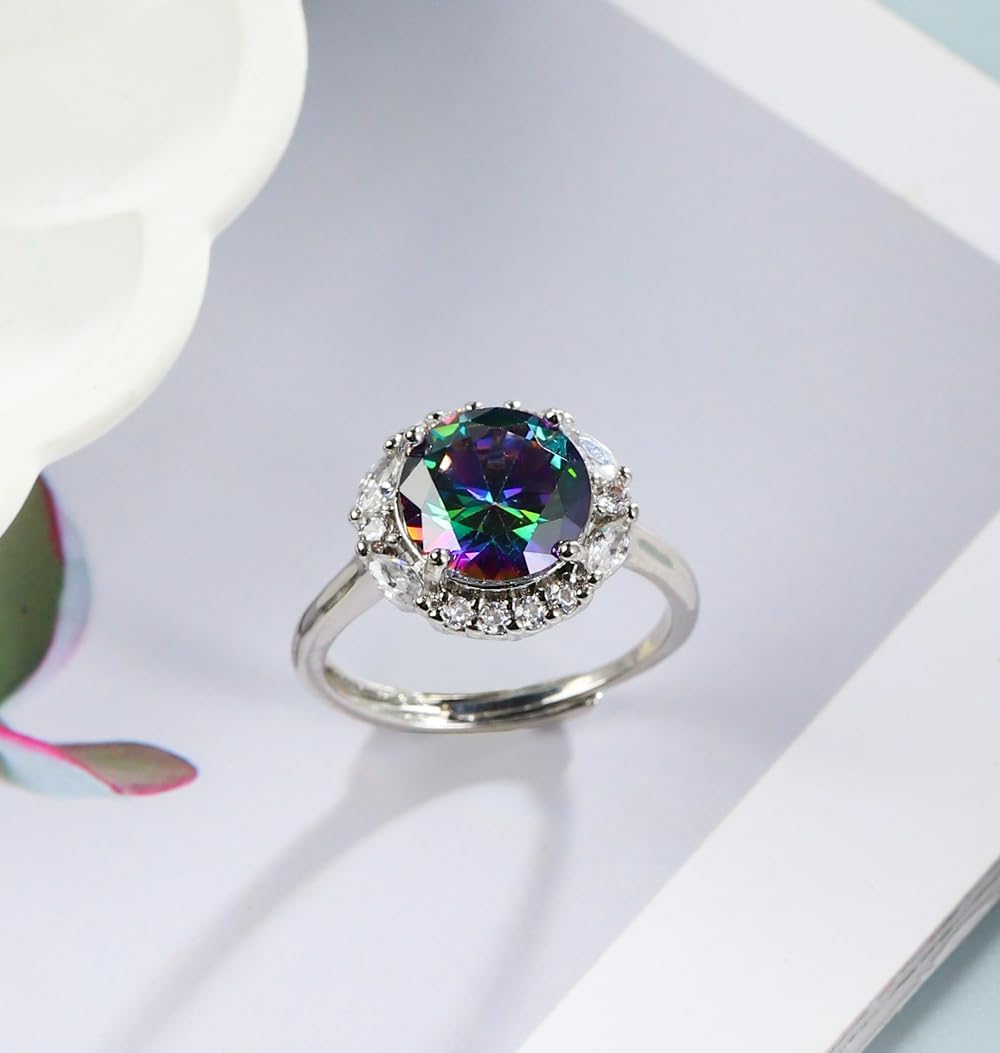 Round Moissanite Engagement Ring for Women, Women's 18K White Gold Plated 925 Sterling Silver Ring Moissanite Promise Rings for Her - Image 3