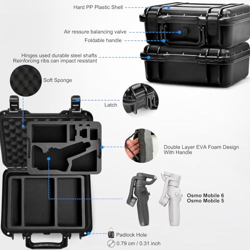Lekufee Waterproof Hard Case for DJI Osmo Mobile 6/5 Gimbal Stabilizer(Not for 7P), DJI Mic 3/2/Mic Mini & Accessories(Case Only) by Lekufee - Image 3