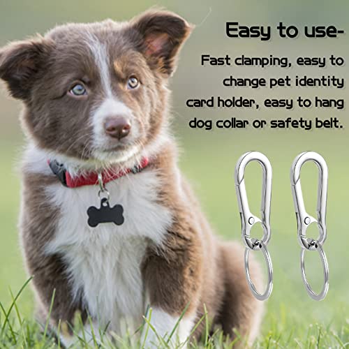 2 Pack Dog Tag Clips, Stainless Steel Heavy Duty Quick Clips With Rings, Easy Change Pet Id Tag Holder For Dog Cat Collars And Harnesses #TOP2